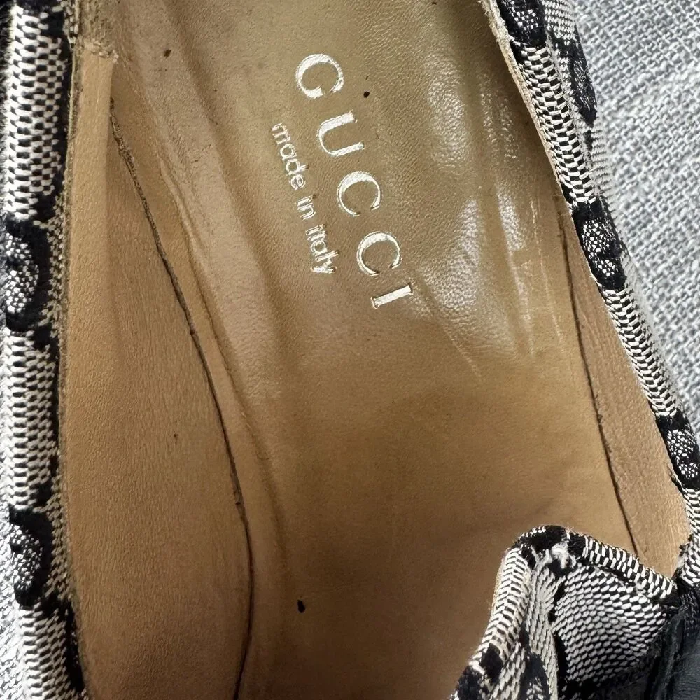 Vintage Gucci GG Monogram Canvas Horsebit Loafer Almond Toe Black Gray 10B